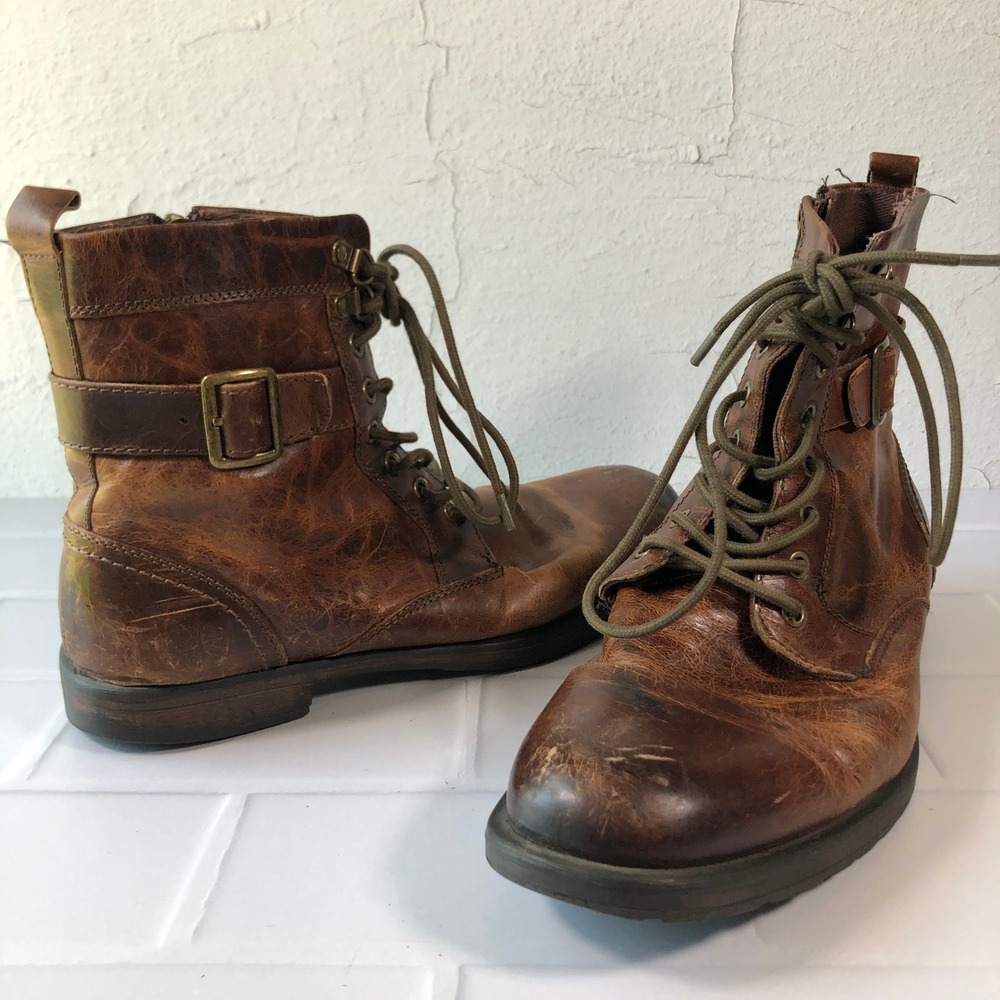 Aston Grey Rockcastle 2 Mens Distressed Leather Lace Up Buckle Combat Boots 9.5